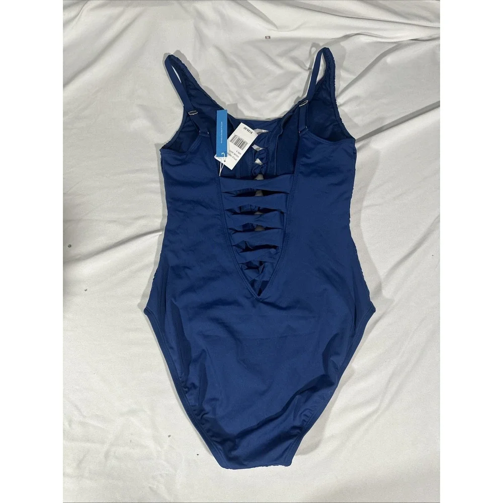 NWT $129 Bleu by Rod Beattie [ 8 ] Eyes Wide Lace Down One‎ Piece Swimsuit 6995
